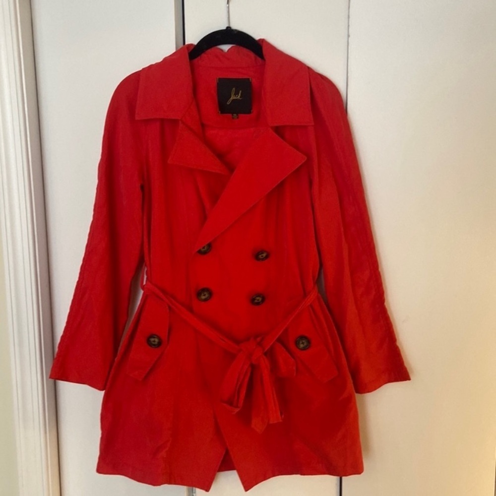 Thin, light spring/fall pea coat in bright red